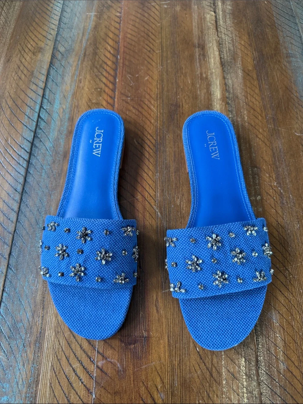 Women’s J.Crew Sandal Shoe Slides Beaded Flowers Flats Size 9 New